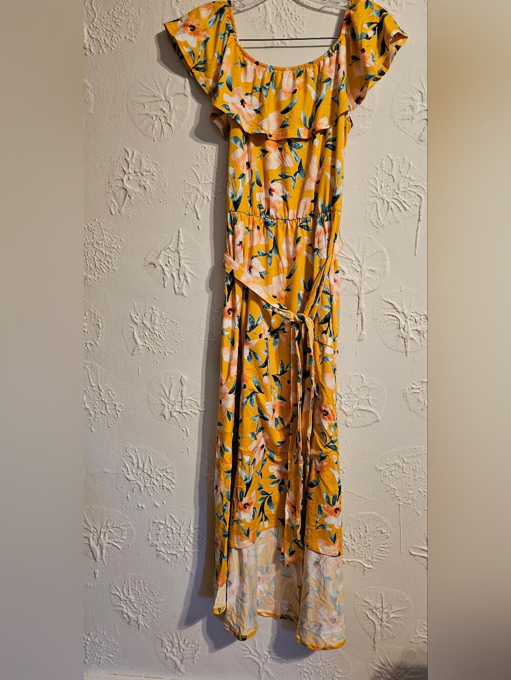 On Off Shoulder Flounce Floral Christian Siriano Yellow Sundress